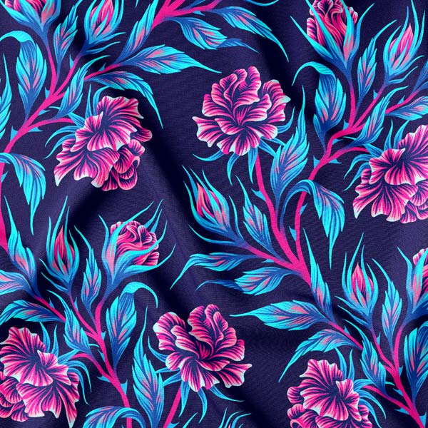 Rose pattern navy and pink fabric by Andrea Muller