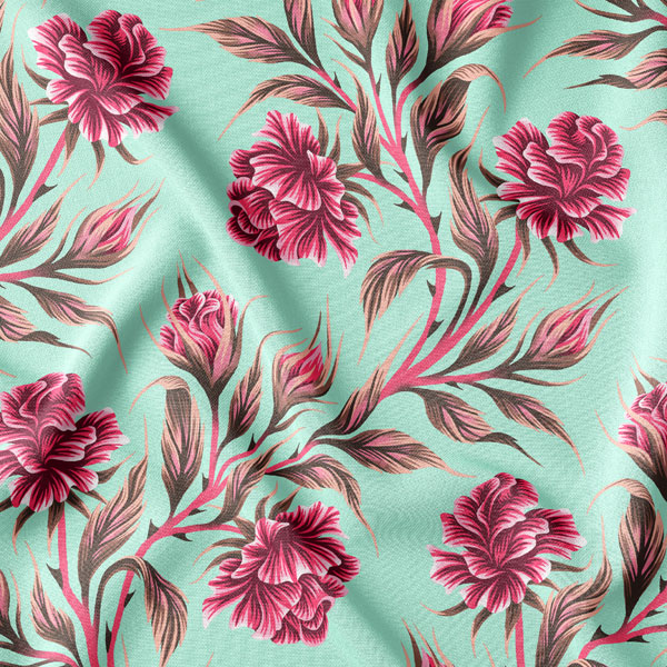 Vintage rose pink and mint fabric by Andrea Muller
