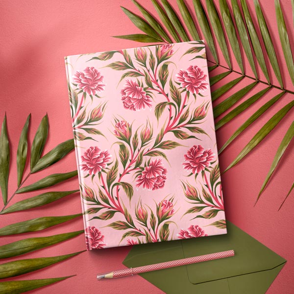Pink rose pattern hardcover notebook by Andrea Muller