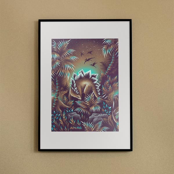 Stegosaurus dinosaur framed art print illustration by Andrea Muller