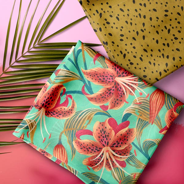 Tiger Lily floral pattern fabric collection by Andrea Muller