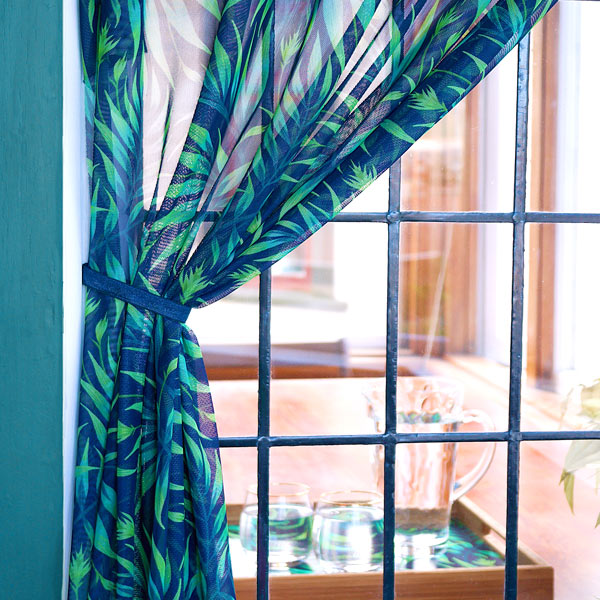 Tropical palm leaf sheer window curtains by Andrea Muller