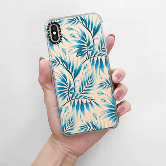 Waikiki blue palm leaf iphone case by Andrea Muller