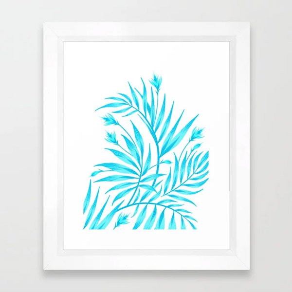 Tropical palm leaf white framed artwork print by Andrea Muller