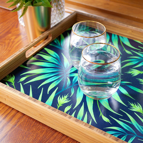 Tropical palm leaf wooden serving tray by Andrea Muller