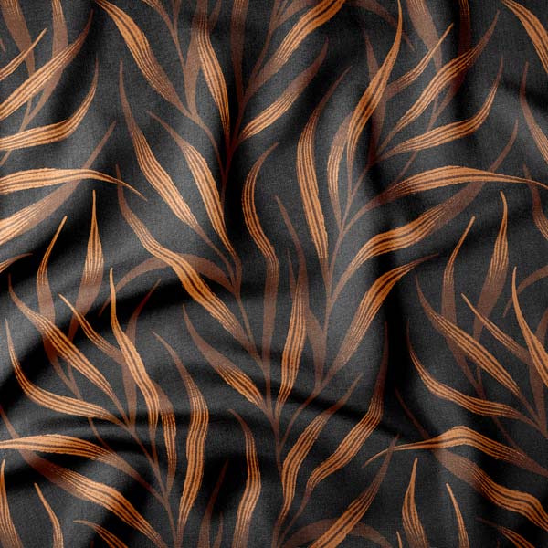 Black and brown palm leaf wavy frond fabric by Andrea Muller