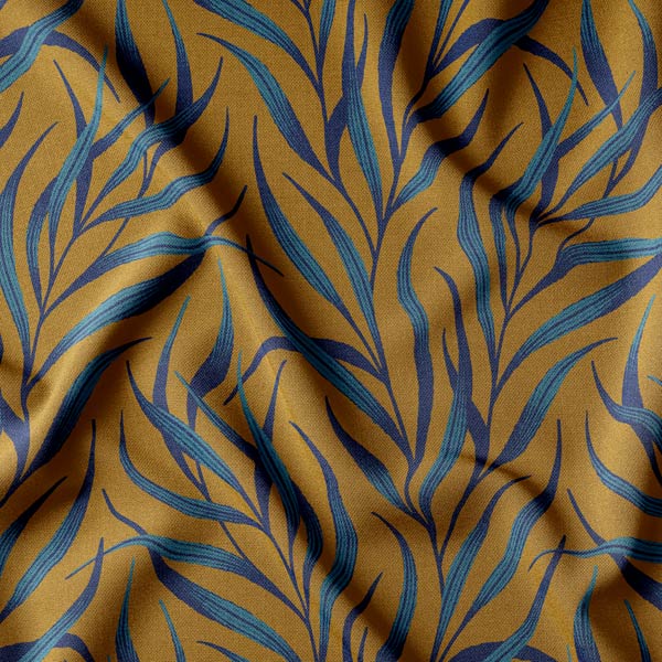 Palm leaf ferns fabric in mustard gold and navy by Andrea Muller
