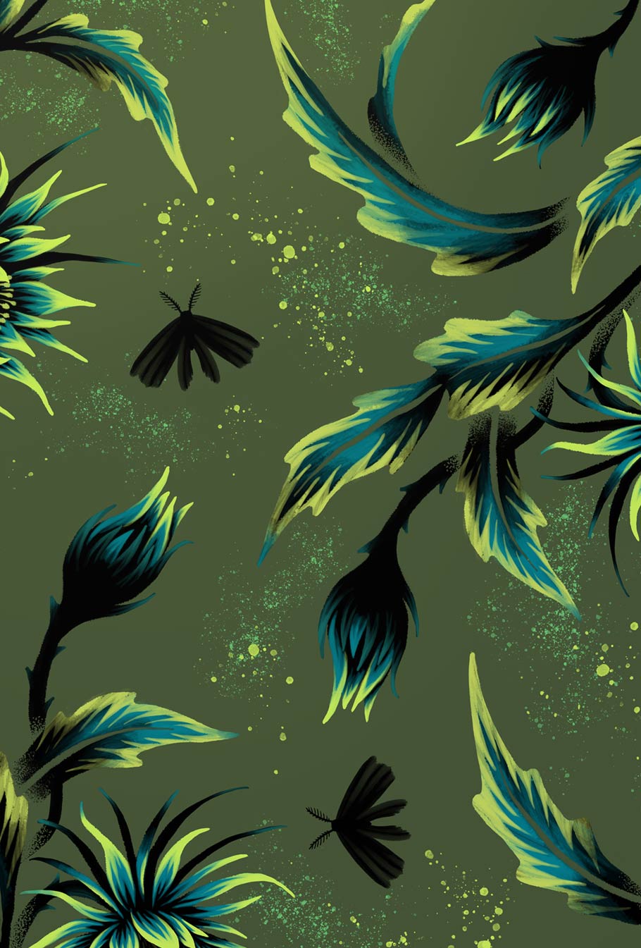 Detail of floral illustration green buds by Andrea Muller