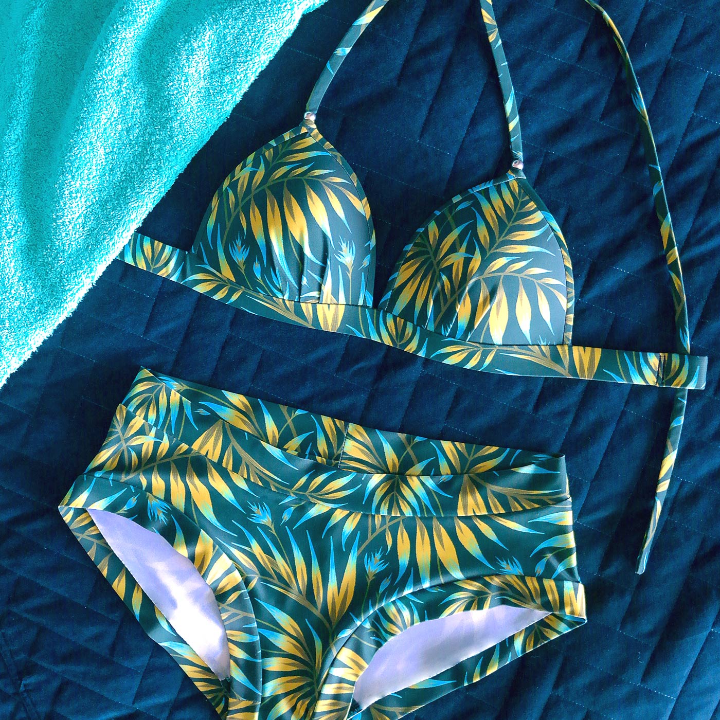 Tropical colorful palm leaf pattern bikini by Andrea Muller