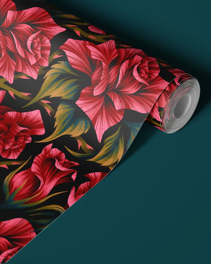 Red roses illustrated wallpaper by Andrea Muller