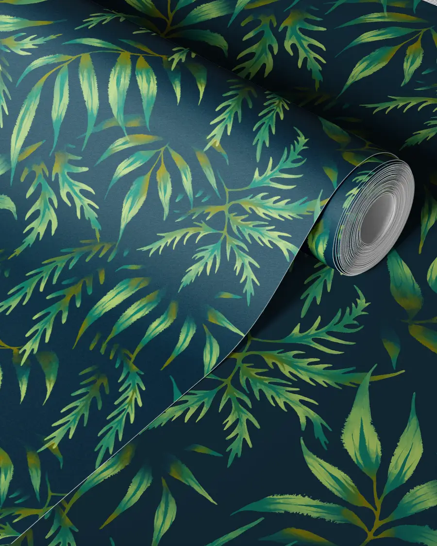 Green fern leaf foliage wallpaper roll by Andrea Muller