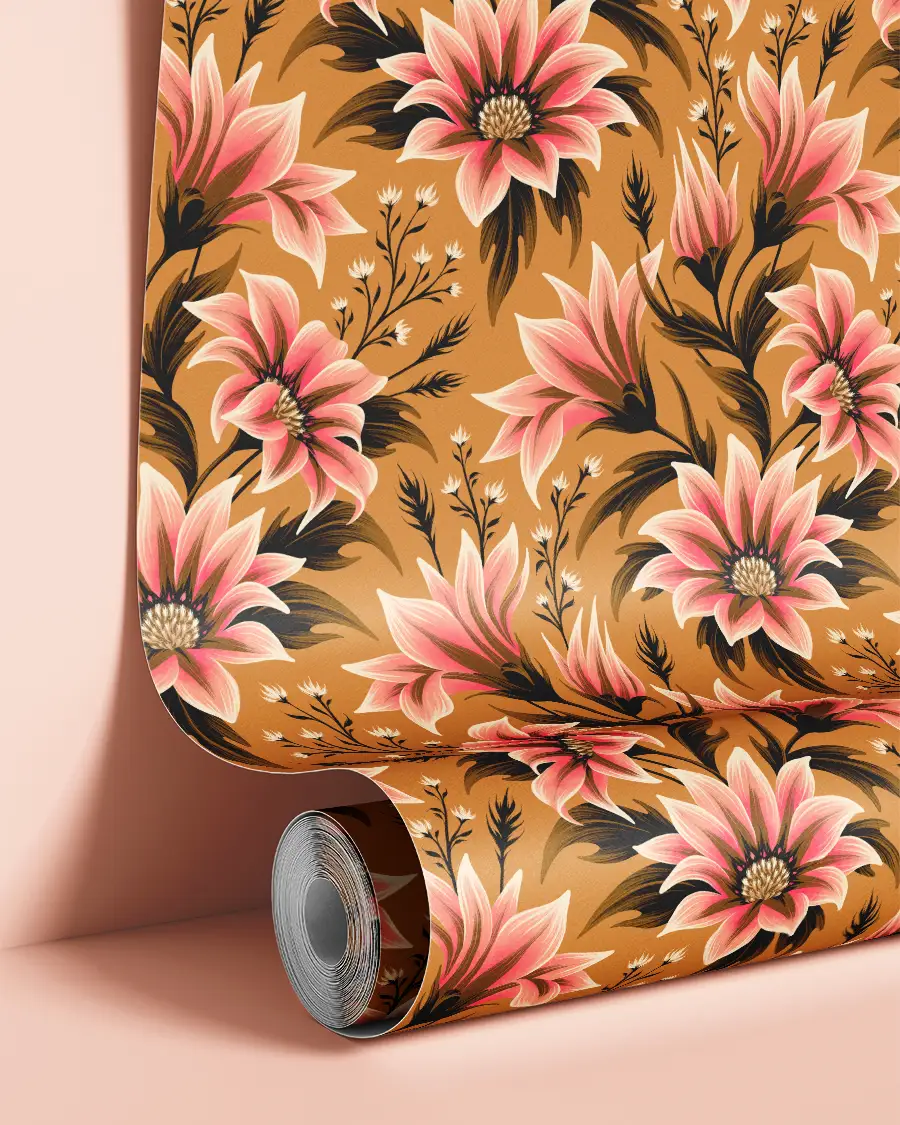 Gazania floral illustration wallpaper by Andrea Muller