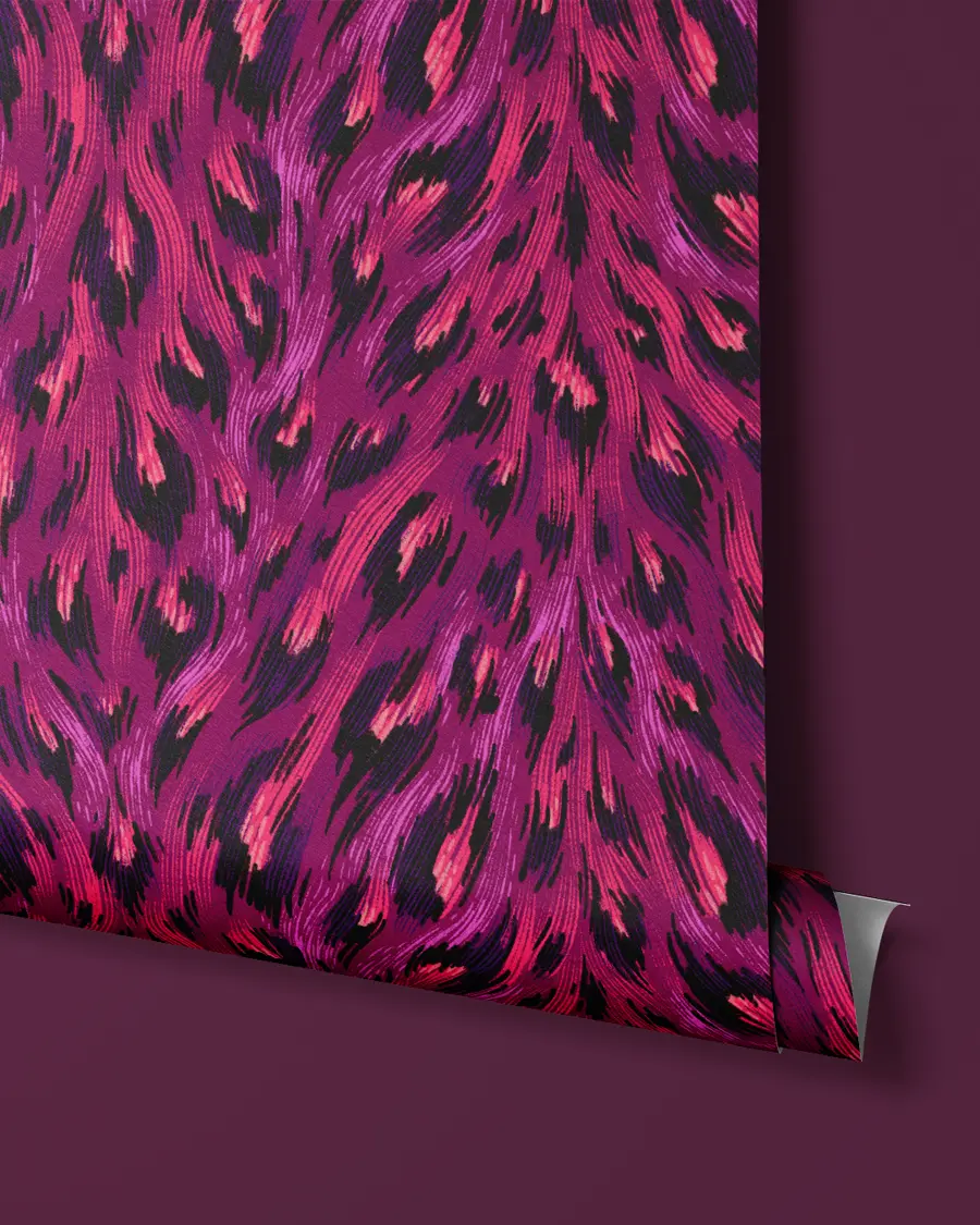 Deep purple hand drawn leopard print wallpaper by Andrea Muller