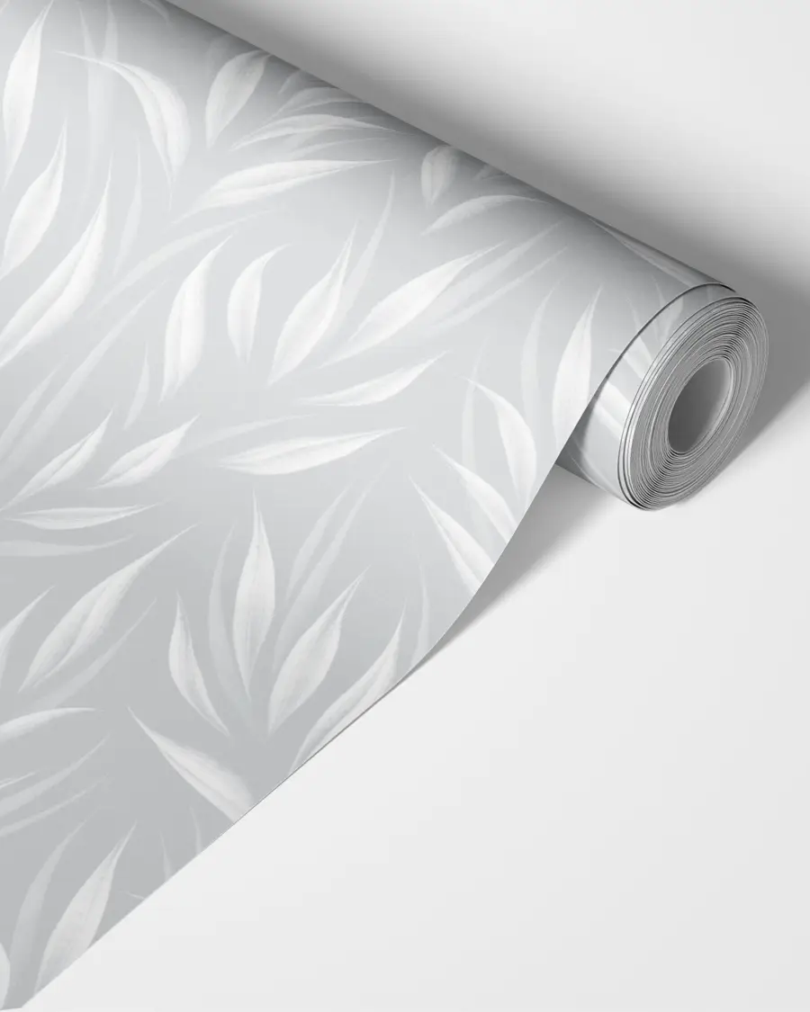 Light grey and white painted brush stroke leaf wallpaper by Andrea Muller