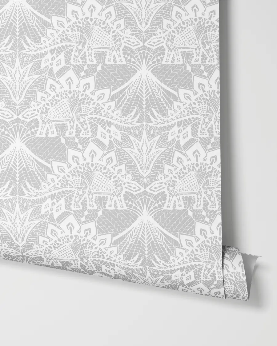 Stegosaurus lace pattern white wallpaper by Andrea Muller